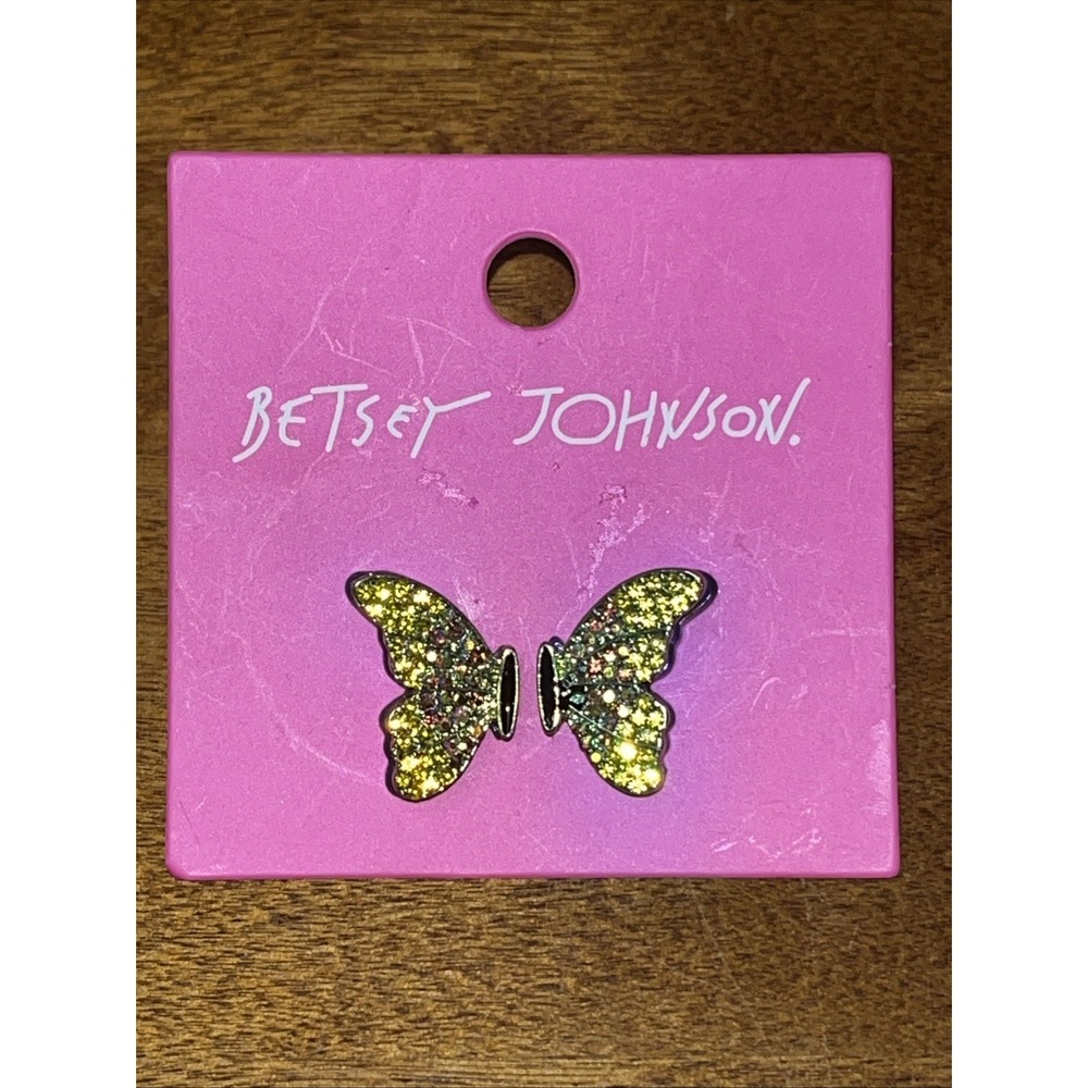 Betsey Johnson Metallic Butterfly Wing Stud Earrings Crystal NWT Glamour Sparkle